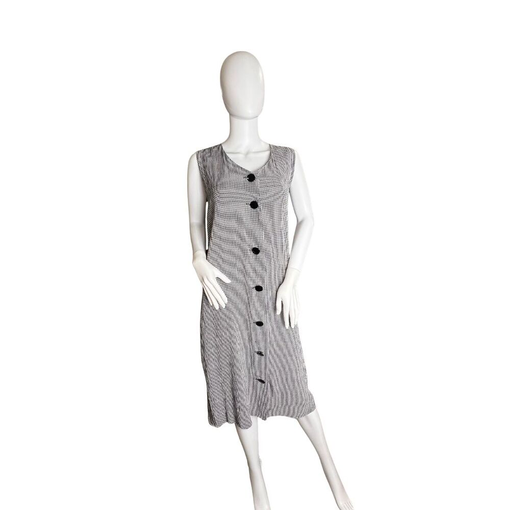 Vtg Leslie Fay Dress 14 Black White Houndstooth Professional Preppy Academia